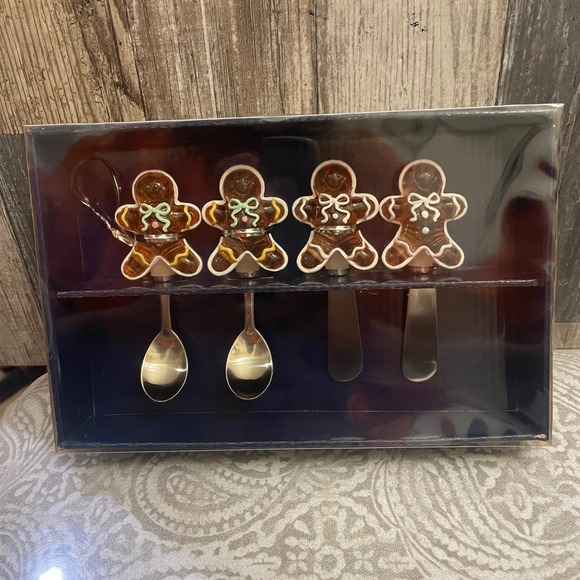 Vintage Christmas Gingerbread Spoons spreaders Dessert Holiday  Set of 4 New - Picture 1 of 5